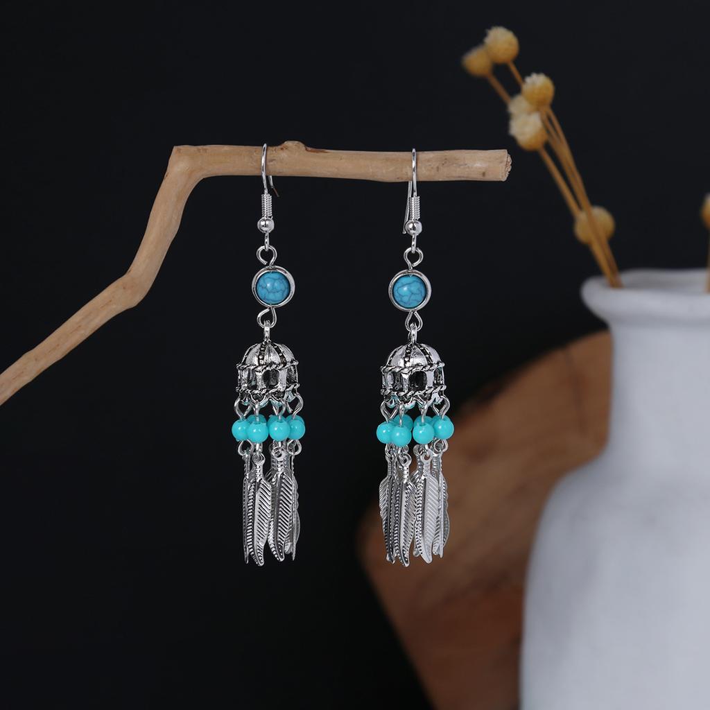 Bohemian Ethnic Style Oval Earrings, Retro Tourist Attractions Ethnic Minority Fringed Beaded Earrings