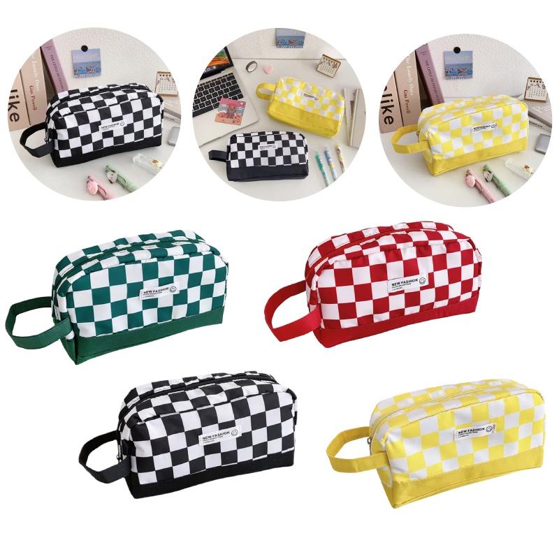 Checkered Pencil Pattern Case Large Capacity Stationery Makeup Cosmetic Gift Bag