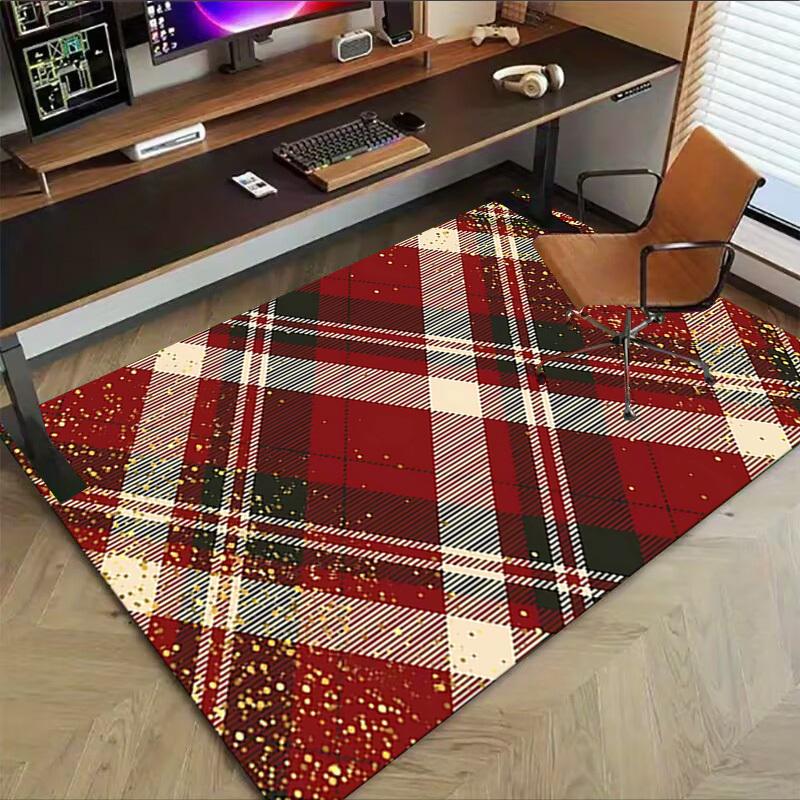 1PC Plaid Gold Extra Large Non Slip Floor Carpet, Office, Family, Studio Large Area Rug Indoor Rugs, Bold Statement Piece