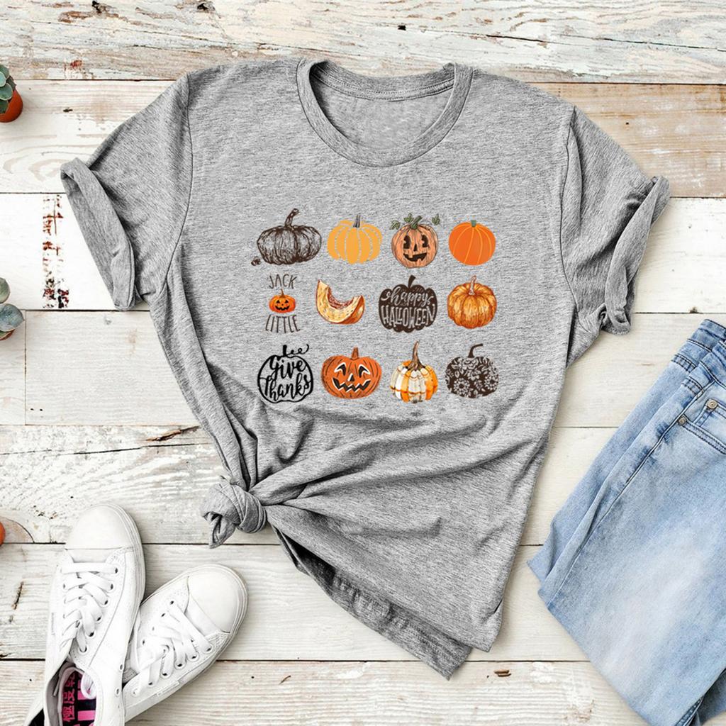 Fall Harvest Pumpkins Jack O Lantern Women TShirt Halloween Shirt Short Sleeve Graphic T Shirts Cute Halloween Pumpkin Tshirt