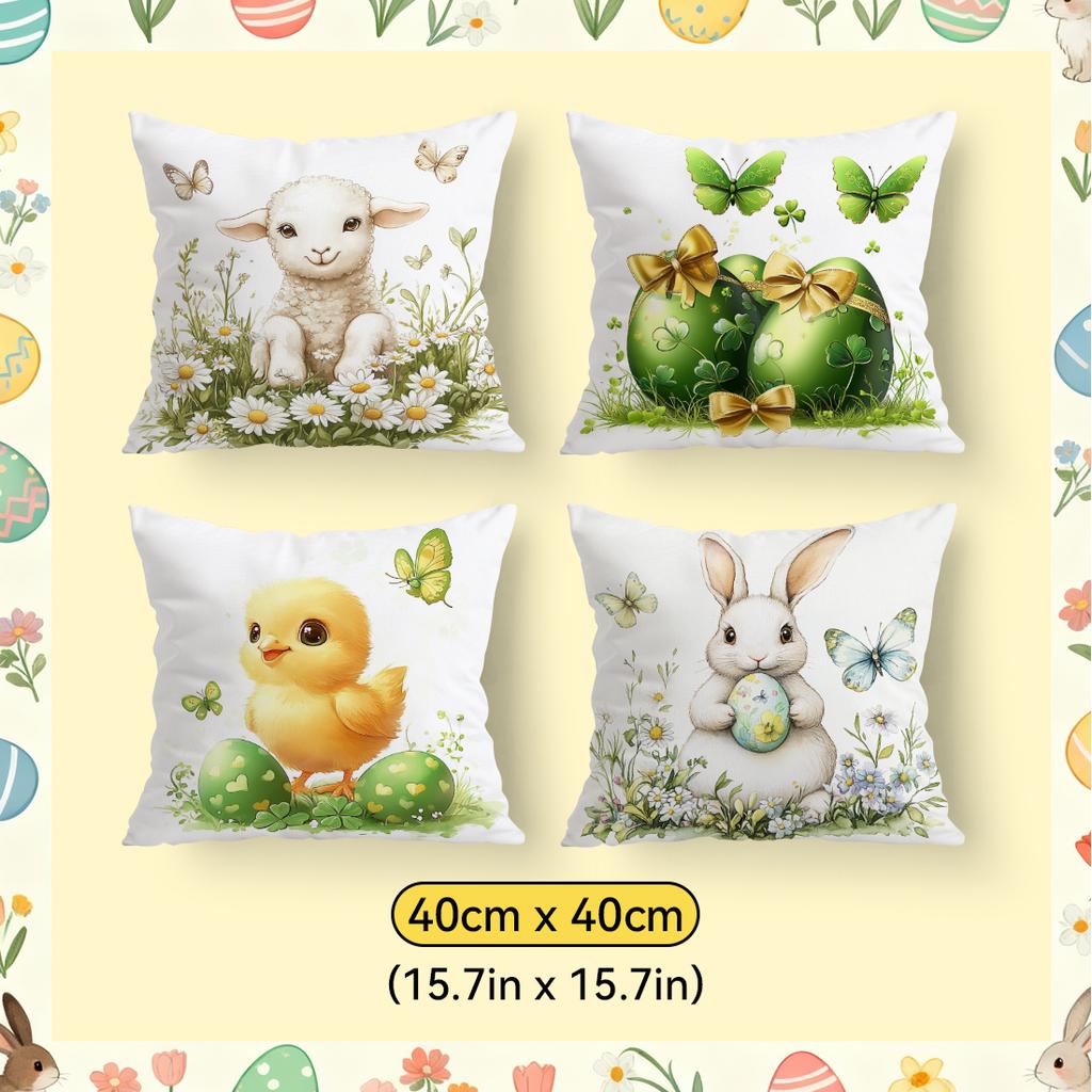 Easter Bunny Egg Clover Pillowcase Printed Polyester 40/45/50Cm Throw Pillowcover Decorative Sofa Cushion Pillowslip Home Decor