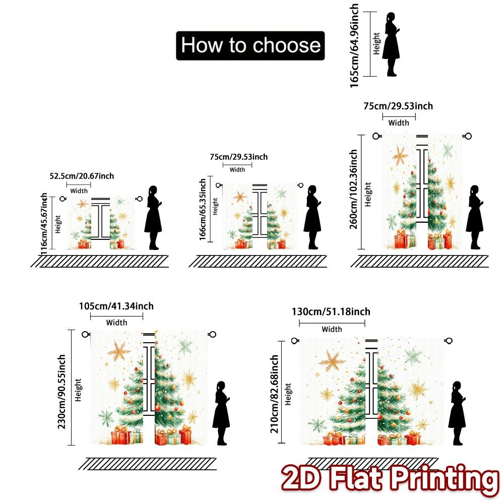 2pcs,Curtains Christmas Tree Gifts Snowflakes_b Modern Curtains&Window Treatment Machine Washable Fabric Curtains Decorations