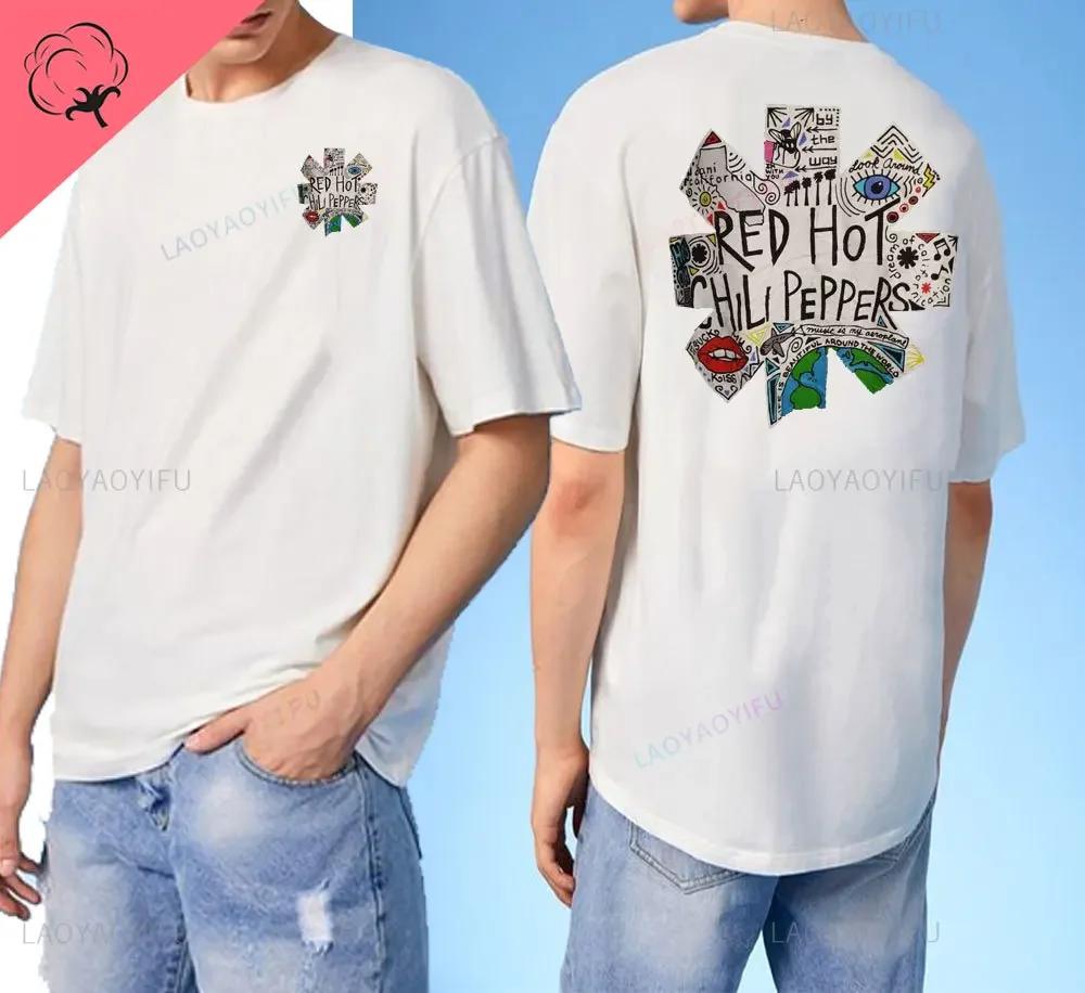 ZheXiong TEE 2024 Nieuwe Aankomst Red Hot Chili Heren T-shirt Peppers Heren Dubbelzijdig Bedrukte T-shirts Hoge Kwaliteit Korte Mouw Tee Harajuku Tops S
