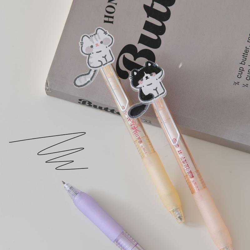 1/4 Stück Niedliche Katze mit wedelndem Schwanz Gelstift Cartoon Automatischer Stift Schwarz Kawaii Neutraler Stift Studien-Schreibwaren Schulbedarf Geschenke