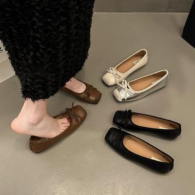 Shallow Mouth Square Head Soft Sole Flat Sole Single Shoes Women's 2024 New Spring French Skirt Mary Jane Shoes