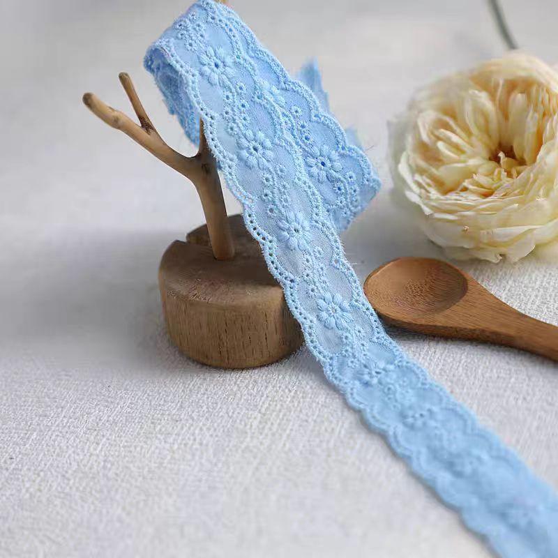2 meter Blå Rosa Blomster Kant Broderi Blonder Bånd Kjole Klær Sy Tilbehør