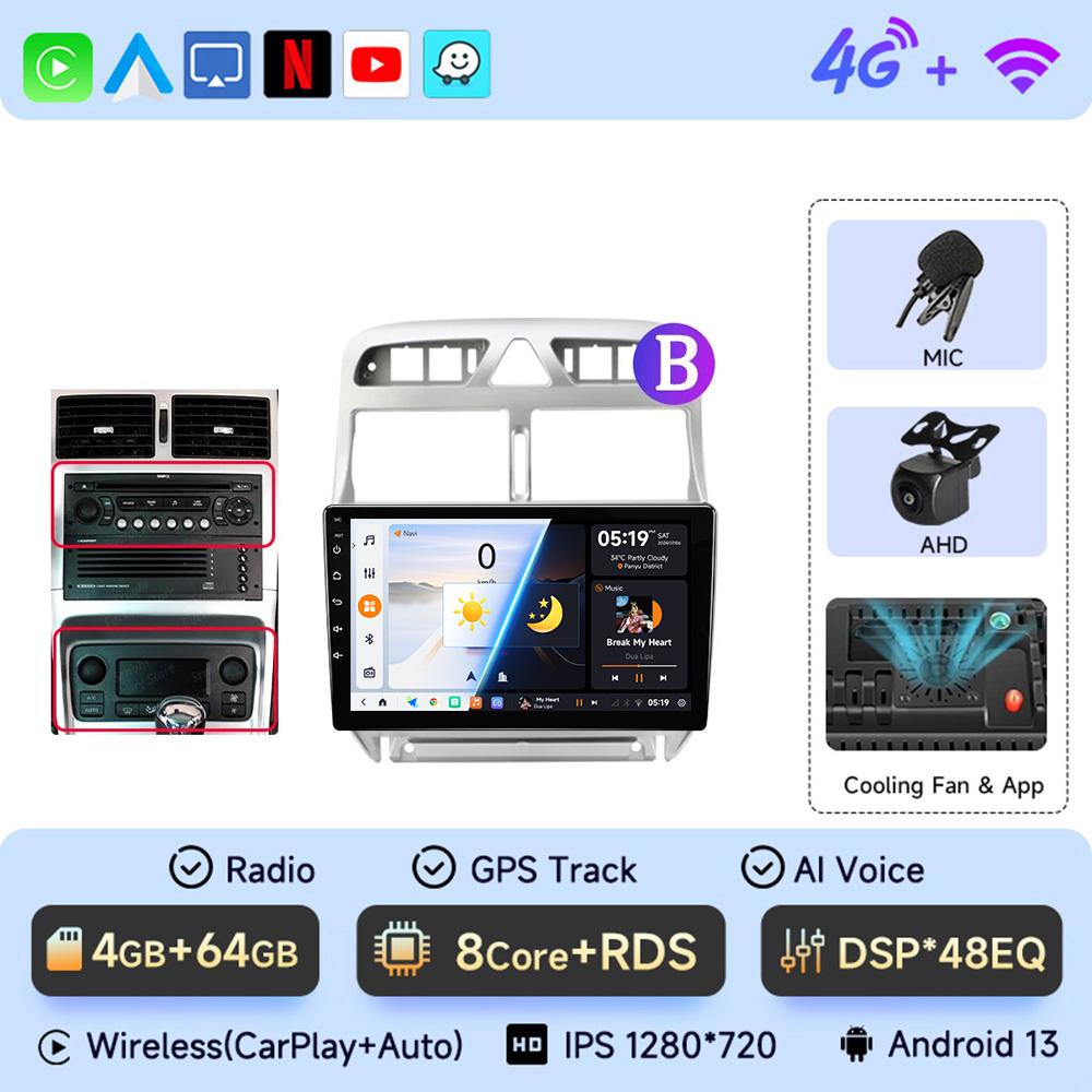 JIUYIN 9 Inch Car Radio For Peugeot 307 307CC 307SW 2002 - 2013 Wireless CarPlay Android Auto Car Intelligent No 2 Din 2din DVD