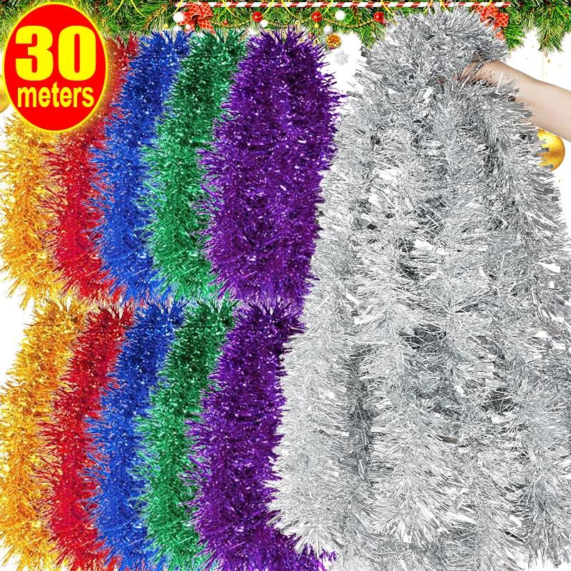 30M Colorful Christmas Ribbon Garland Xmas Tree Wrapping Tinsel Ribbons Diy Bar Wedding New Year Party Ribbon Decorations
