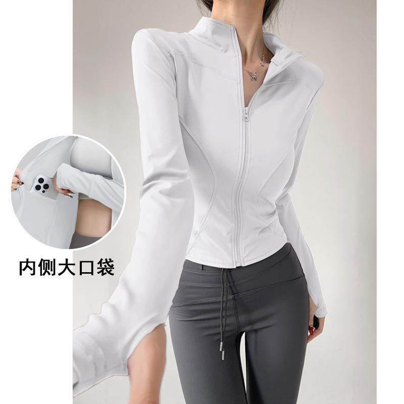Pilates Fitness Jacket, Quick-dry Top, Stand-collar Yoga Suit, Women's Tight Slimming Waist-tightening Sports Top, Running Training