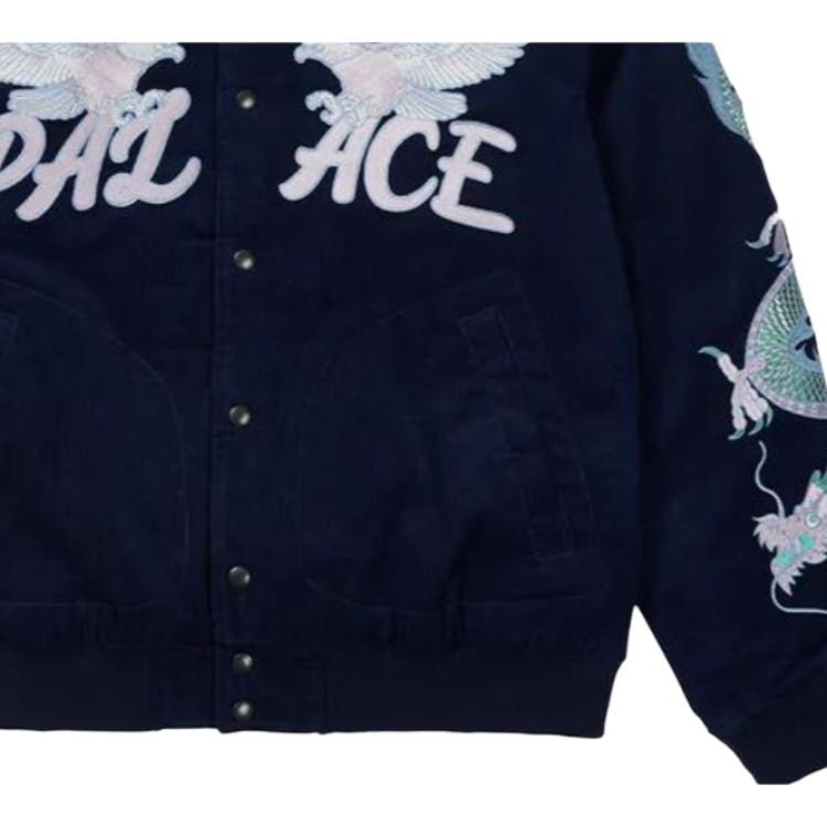 Palace Double Dragon Tour Jacke Mit Adler Muster Und Gestickten Logos Unisex Oberbekleidung Marineblau P23JK176