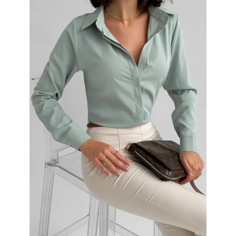 Женская весенняя рубашка Высококачественная офисная профессиональная одежда Темпераментная повседневная рубашка с длинным рукавом S