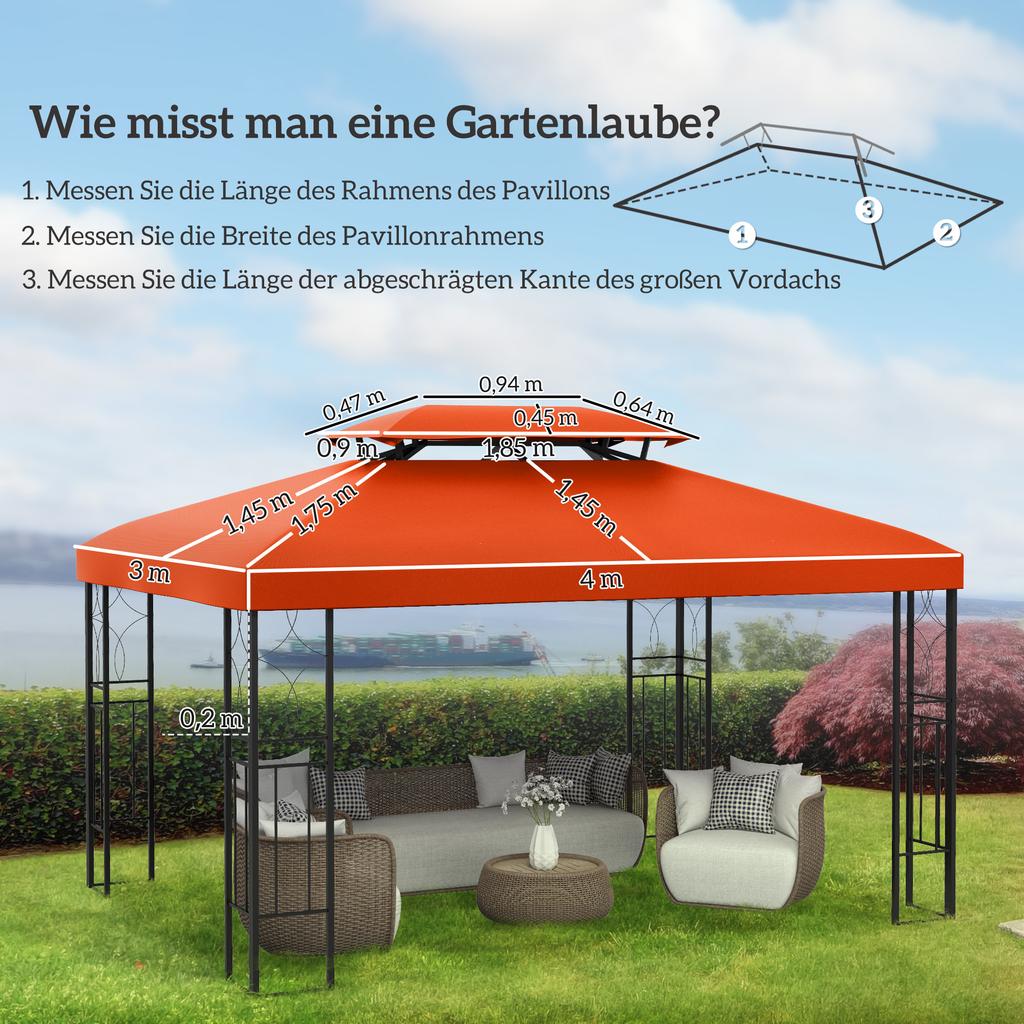 3x4m Pavillon Ersatzdachbespannung 2-stufiges Oberteil UV-Schutz Garten Terrasse Außen Sonnenschutz Überdachungen Rostrot (NUR OBERTEIL)