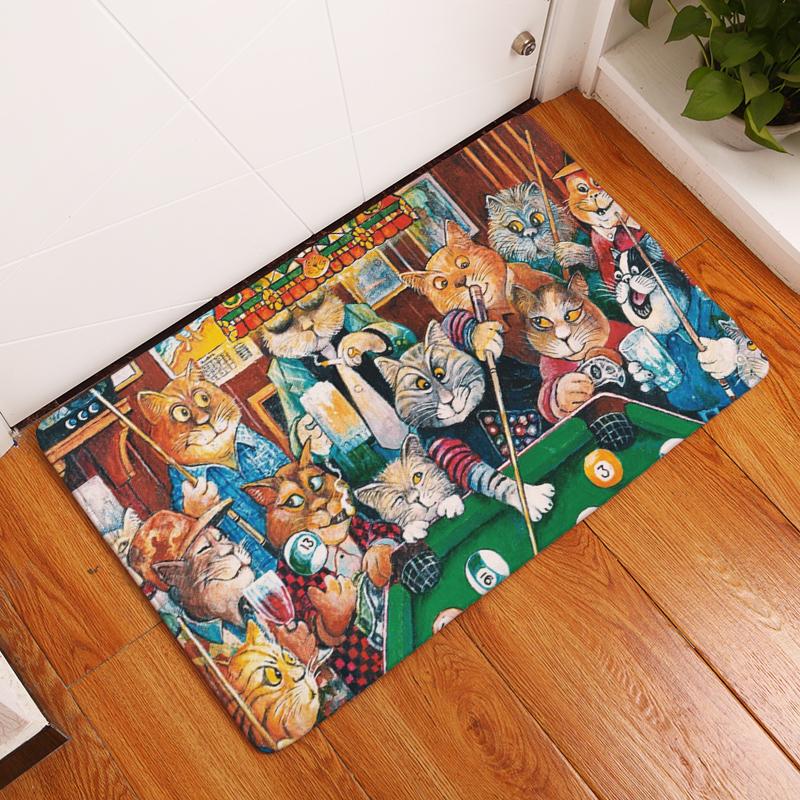 Retro Cartoon Cat Pattern Entrance Doormat Cute Cats Non Slip Bathroom Carpet Home Decor Kitchen Floor Mat Rugs for Bedroom
