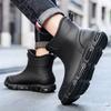 Black Rain Boots Men's Waterproof Non-slip Short Boots for Wading In Water Round Toe PVC Boot Tubular Seams