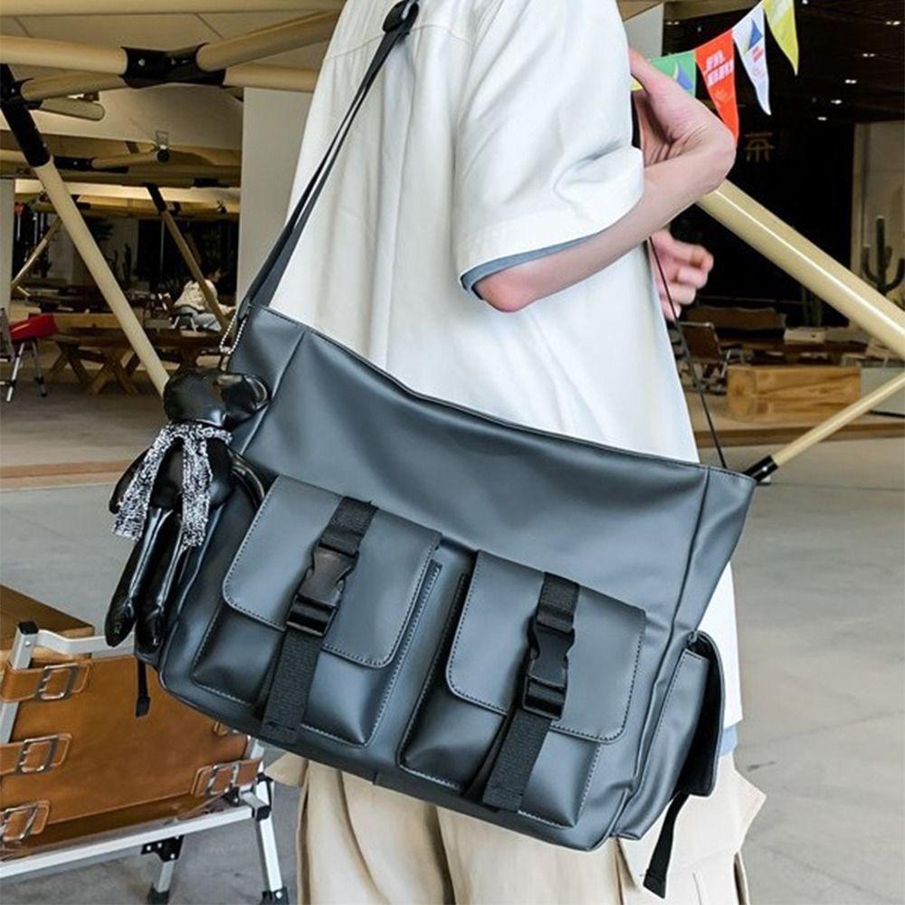 Square Men Crossbody Bag Solid Color Nylon Shoulder Bag Simple Messenger Bag  Hiking