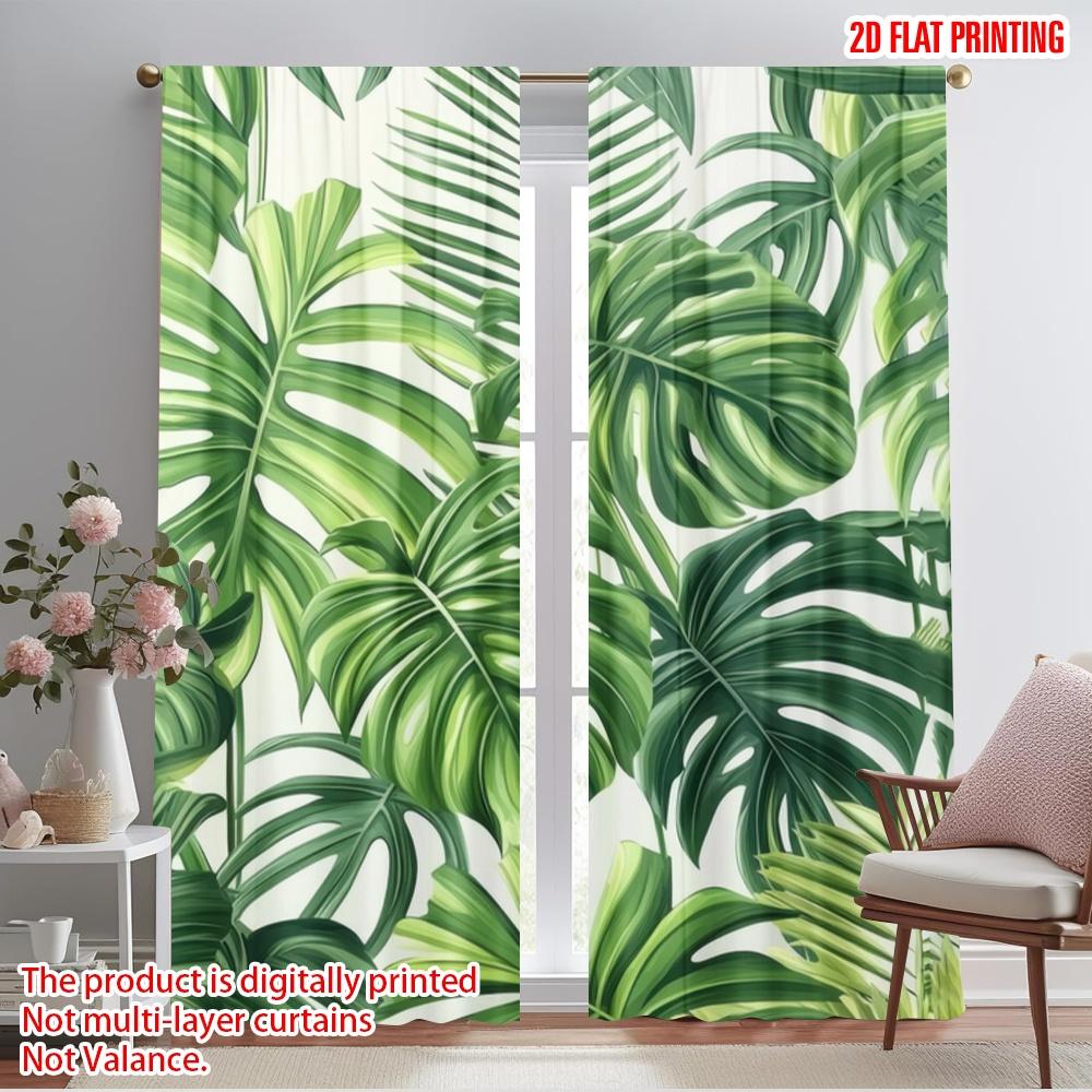 2pcs,2D Plane Printing Curtains Digital Printed Tropical Vibes (2) 100% Polyester (without Rod) All Seasons Use for Living Room,