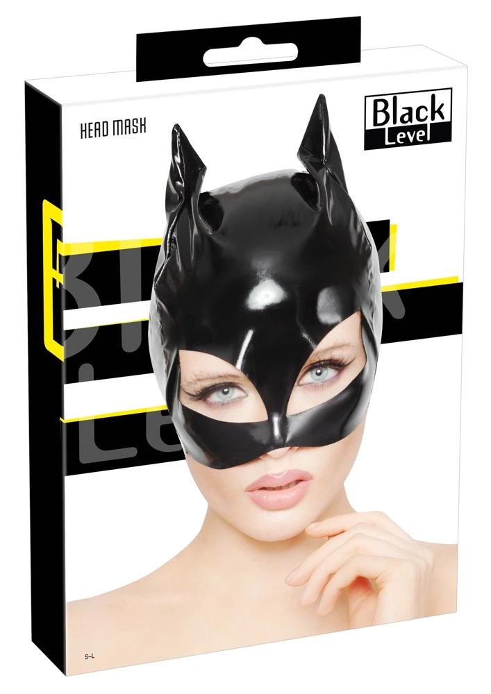Schwarz Level - Vinylmaske mit Katzenohren Schwarz SL