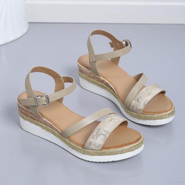 Foreign trade ebay European and American slope cross with buckle mid-heel sandals women's platform outer wear beach Roman shoes Sandal