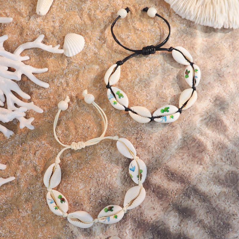 1011 Ocean Resort Wind Starfish Shell Bracelet, Daisy Rainbow Print Hand Rope Tide
