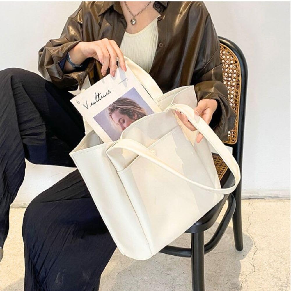 Homarina Women's Tote Bag, Handbag, Business Bag, Fits A4 Sizes, Shoulder Bag (White)