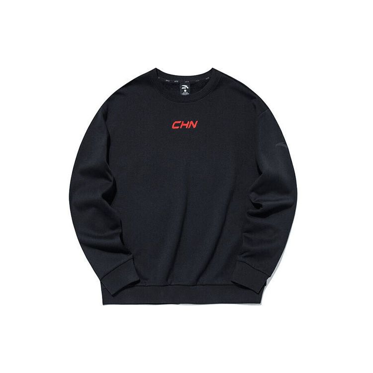 Anta Training Series Plus Velvet Loose Pullover Crew Neck Sweatshirt Men Tops Black 952137742-2