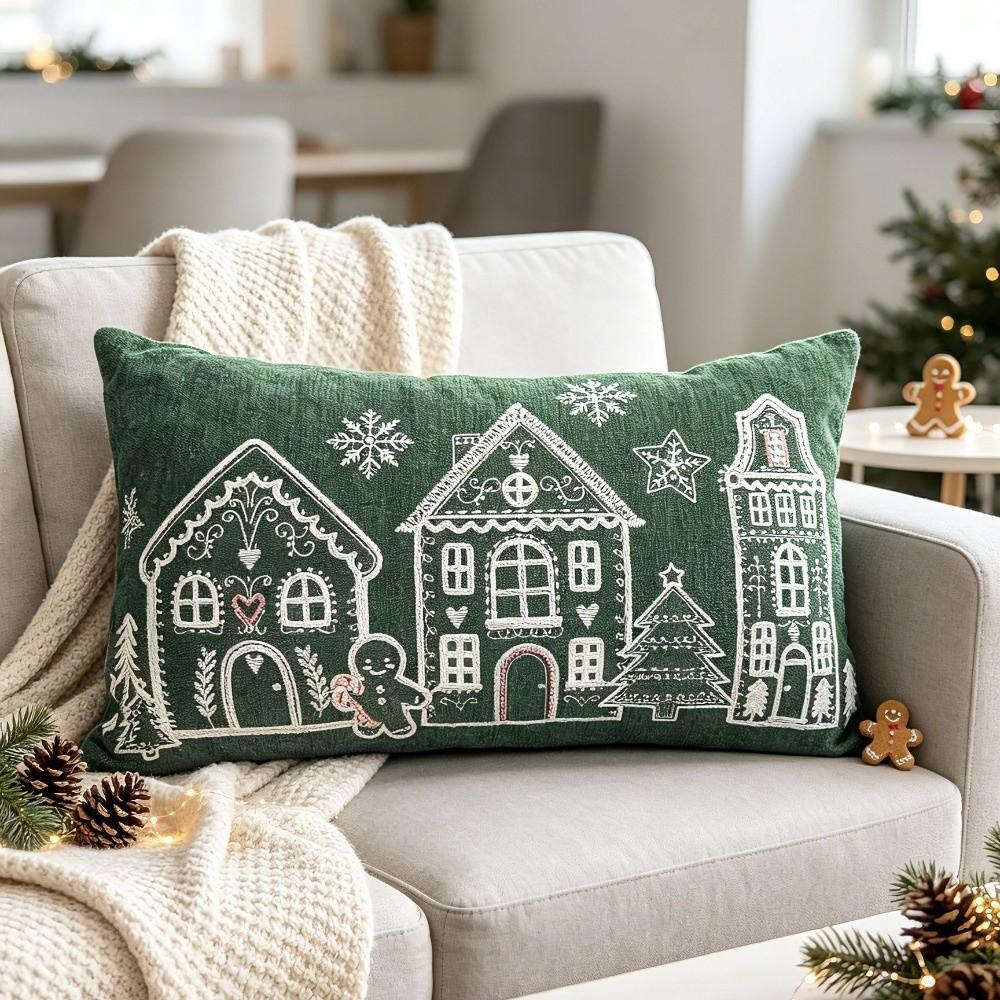 Breathable Christmas Pillowcases House Snowflake Embroidery Pillow Case  Christmas Decor