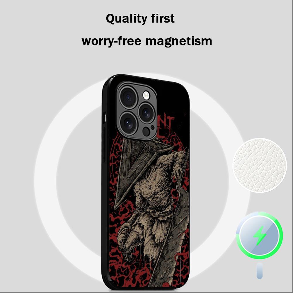 Classic thriller Pyramid Head Silent Hill Phone Case For iPhone 16 15 14 13 12 11 Plus Pro Max High-end Luxury Magsafe Sheepskin
