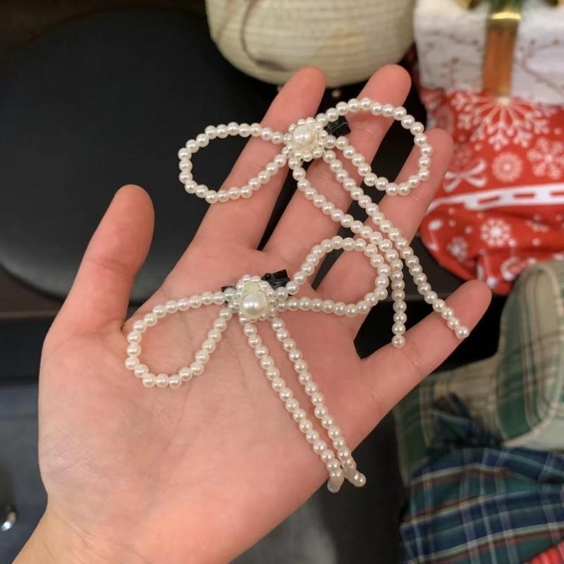 Artificial Pearls Bowtie Hairpin Duckbills Clip Barrettes Braids Clip Hair Decors
