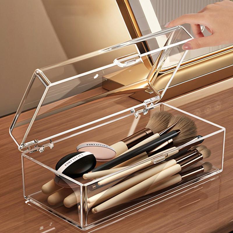 Clear Acrylic Powder Puff Layered Storage Box Dressing Table Cosmetic Powder Puff Finishing Grid Box Desktop Drawer Storage Box