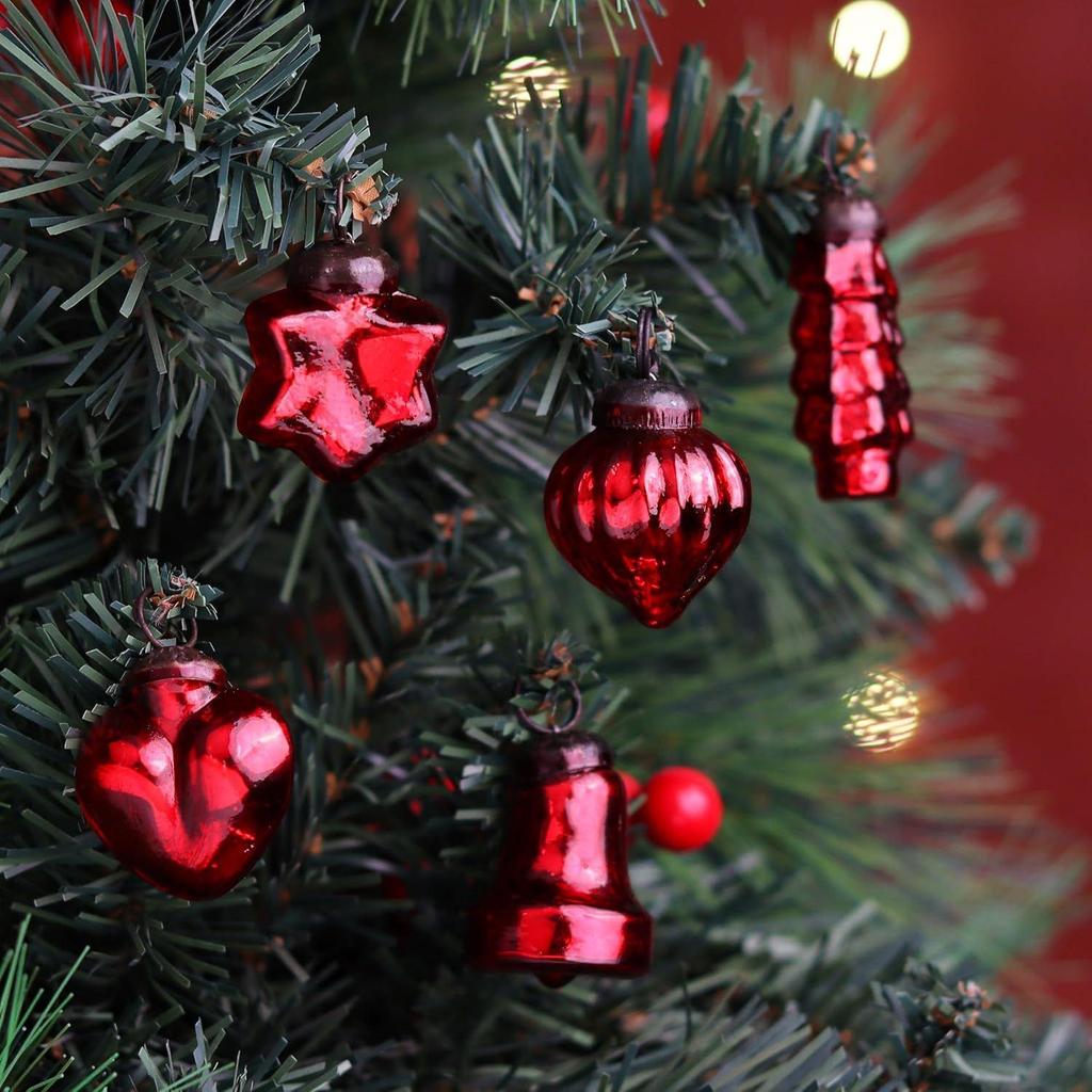 25 Bucăți Ornamente de Crăciun Vintage din Sticlă Roșie Mini Ornamente Decorative în Vrac Bile de Crăciun pentru Halloween, Pom de Crăciun