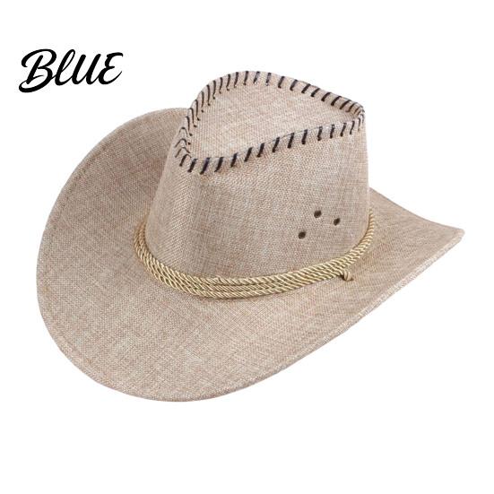 Sun Proof Linen Cap Western Cowboy Hat with Windbreak Rope for Men Wide Brim Fashionable Outdoor Travel Halloween Cosplay Costume Breathable Fedora