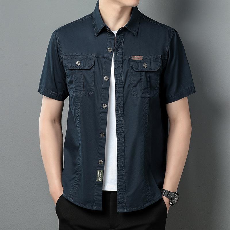 Men's new summer thin short-sleeved shirt jacket men's solid color casual pure cotton outdoor tooling shirt top