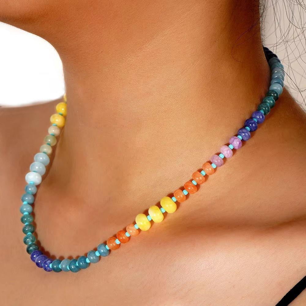 Handmade Women's Beaded Necklace Bohemian Style Rainbow Necklace Luxurious Neck Choker  Party