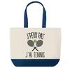 Tote Bag - PLANETEE - Blue Bottom Shopping Bag "I Can't Tennis Crossed Racquets" - Cotton 40x45 Cm - Blue - Made In France