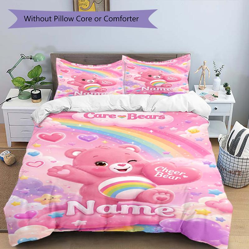3Pcs Custom Name Bear Bedding Set Duvet Cover Closure Includes 1Duvet Cover 2Pillowcases Soft And Comfortable For All Seasons