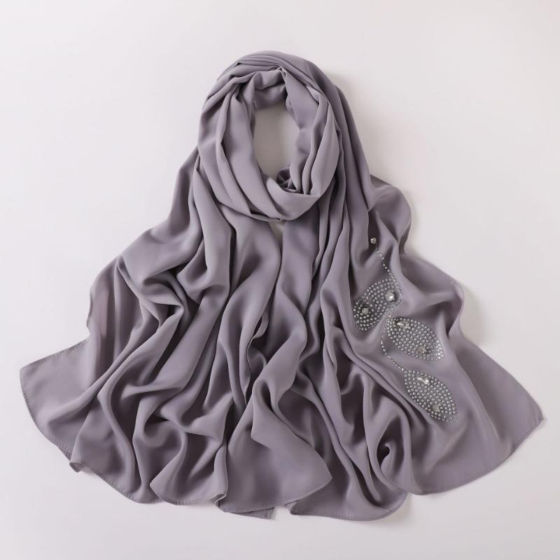 Long Silk Like Scarf Rhinestone Decor Ethnic Headscarf Non Wrinkling