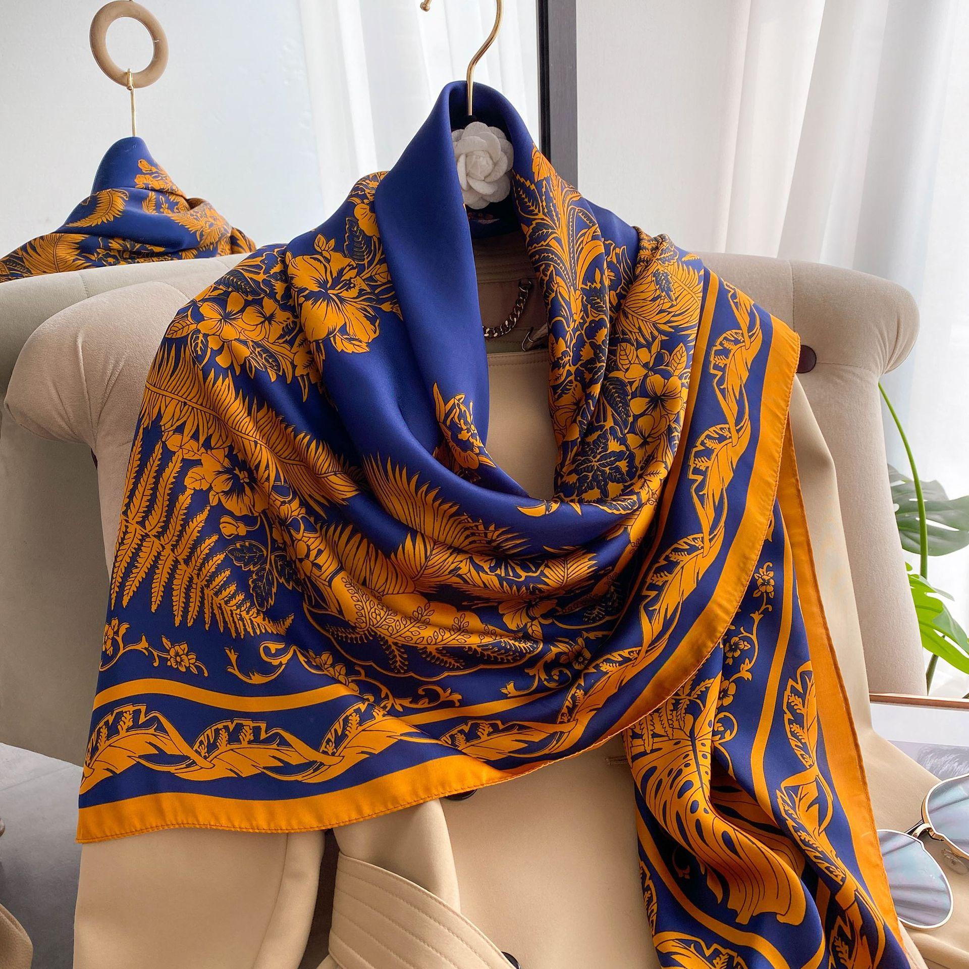 

Высококачественные роскошные шелковые шарфы, повязка на голову, шарфы, шейный шарф для женщин, шелковый шарф с цепочкой, женская декоративная шаль 110-110cm