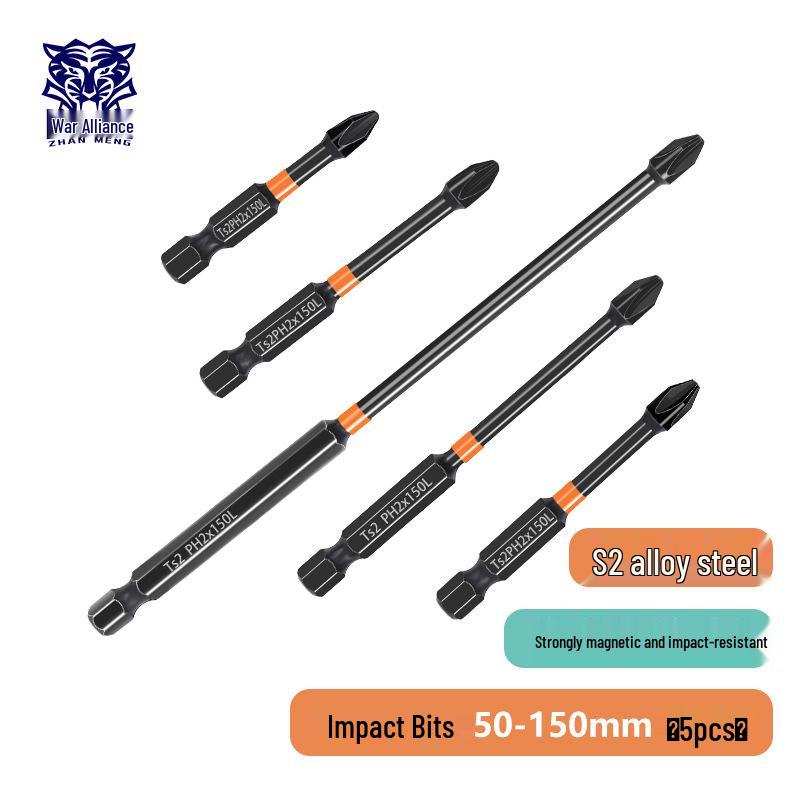 Phillips Magnetic High Hardness Extended Anti-Slip Electric Screwdriver Bit, Hex Shank, Rustproof.
