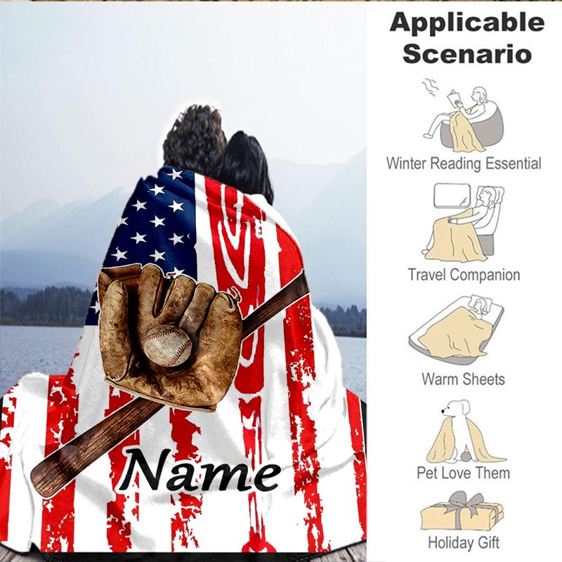Custom Name Baseball Glove Bat Blanket Lightweight Ideal Bedding Blanket Perfect for Travel, Camping, Living Rooms, Sofas, Christmas Gift