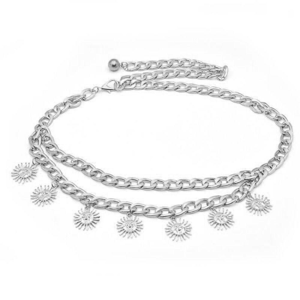 Retro Double-deck Chain Belt Vintage Alloy Waistband All-match Dress Cummerbands For Women