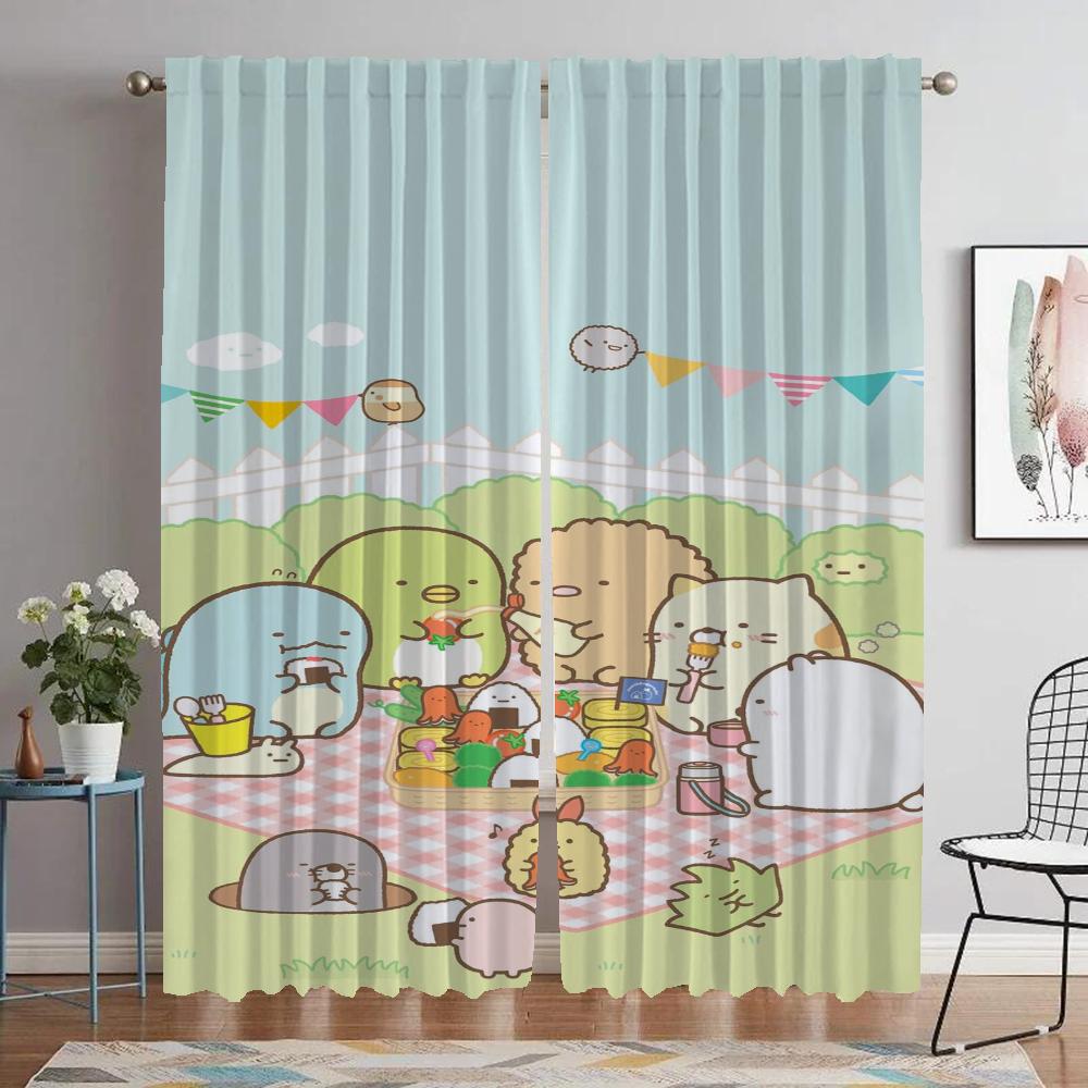 Eleganta rumsgardiner 2 stycken Sumikko Gurashi vardagsrumsgardin tyll för sovrum Halloween-dekoration avskärmning skuggor barn