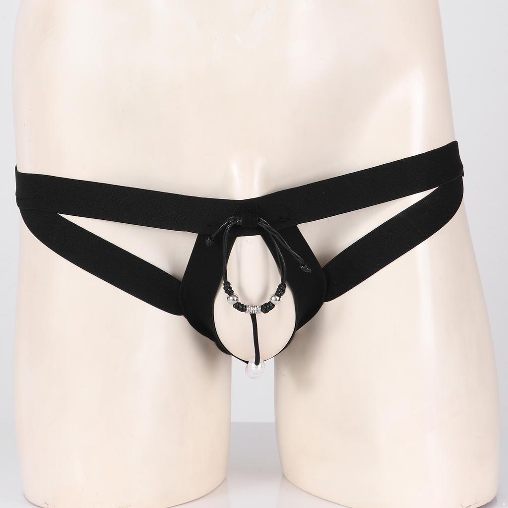 Mens Beaded Strappy Thong Underwear Low-Rise Hollow Out G-String Crotchless Lingerie Bold Design Sensual Clubwear