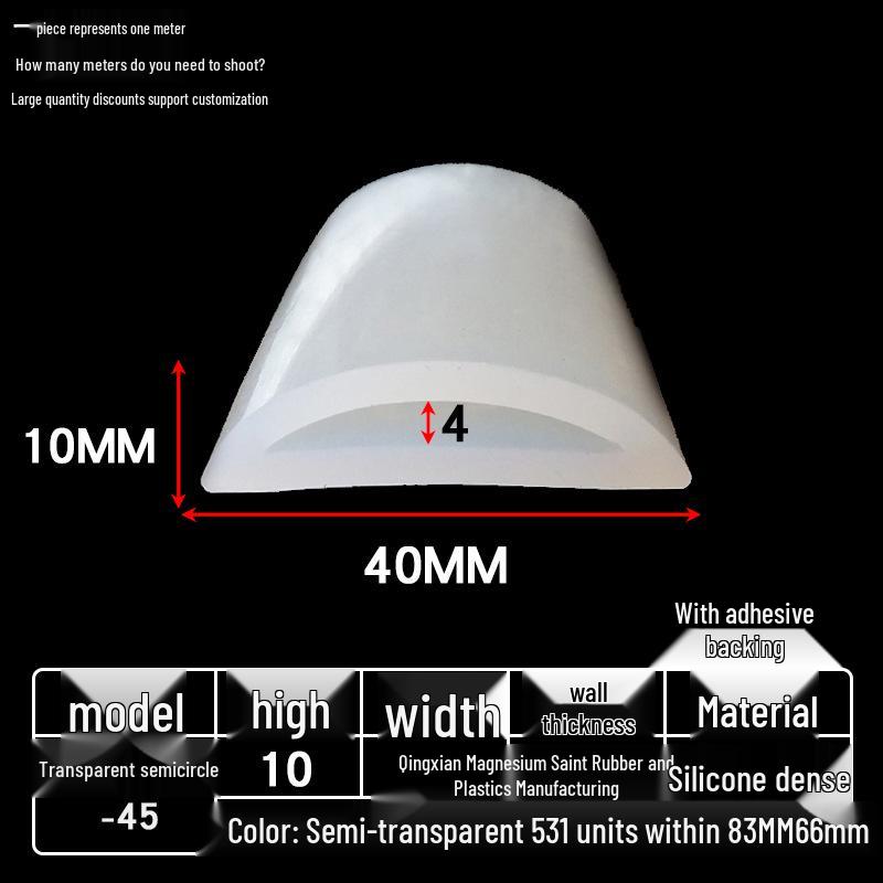 D-shaped High-Temperature Silicone Seal, Semi-Circular Hollow Strip, Self-Adhesive Solid, Odorless Transparent.