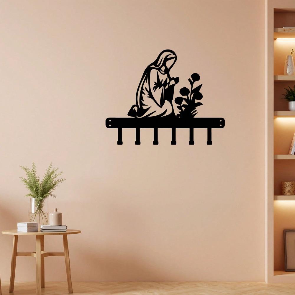 Wall Mount Key Holder Black Religious Metal Art Hook for Keys Coat Bag Entryway Decor