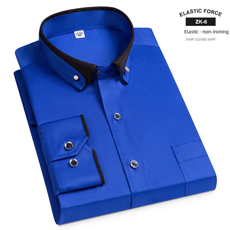 Cămașă business pentru bărbați, cu nasturi în formă de diamant, elastică, fără călcare, cu mânecă lungă și ușoară, pentru primăvară