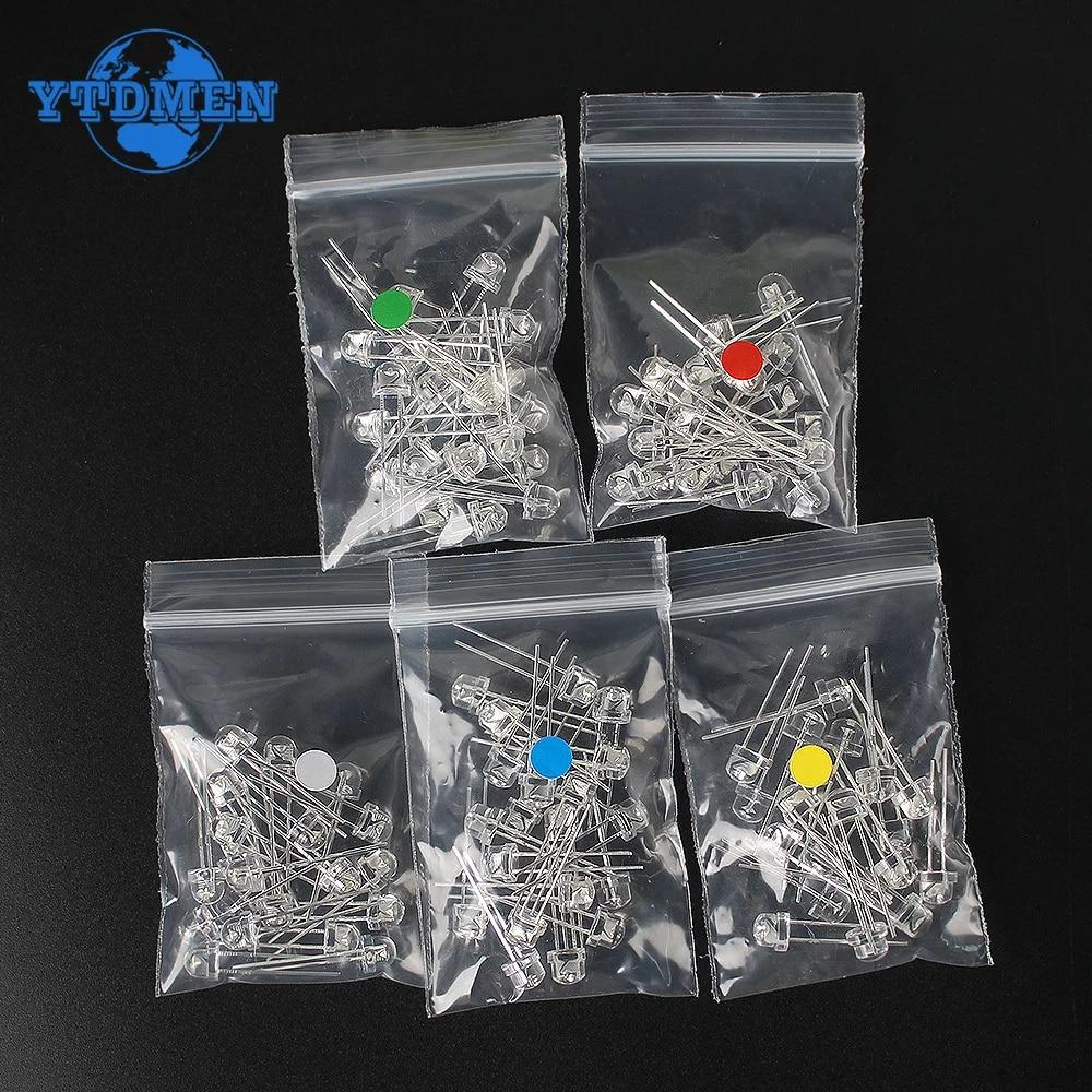 

50-200 ШТ. 5 мм Солом яний капелюх Світлодіодний набір супер яскравих світлодіодів потужності F5 Синій Зелений Червоний Жовтий Білий DIY 50PCS-Yellow-5mm