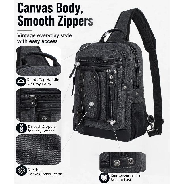 Cross Body Bag for Men: Large Canvas Sling Backpack Messenger Bag Fits 15.6 Inch Laptop for Work Commute