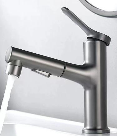 Gun grey/Black/White Pull-out Bathroom Basin Faucet Kitchen Wash Basin Hot and Cold Dual Control Faucet Single Hole Tapware