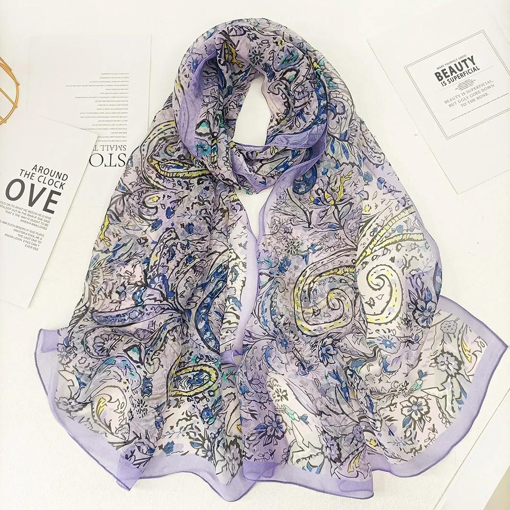 Cashew Flower Women Elegant Chiffon Georgette Bandana Scarf Summer Beach Sunscreen Thin Hijab Shawl