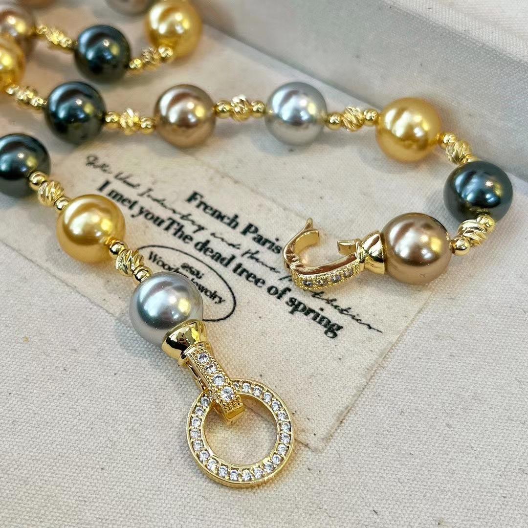 

French Retro Shijia Tahiti Mixed Color Pearl Necklace Women S Fashion Light Luxury Versatile Niche Neck Chain Hair